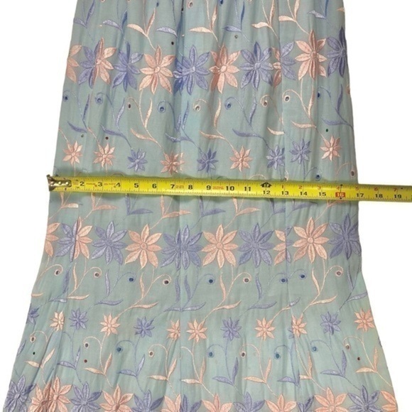 Allover Floral Embroidered Skirt Womens Sz S Light Blue Tiered Hem Maxi Pull-On - Picture 12 of 14